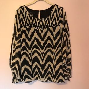 AB Studio Black Cream Chevron Blouse Size XL